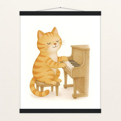 Kira die Katze - Motiv: "Klavier" Poster mit Leisten von tinylearner