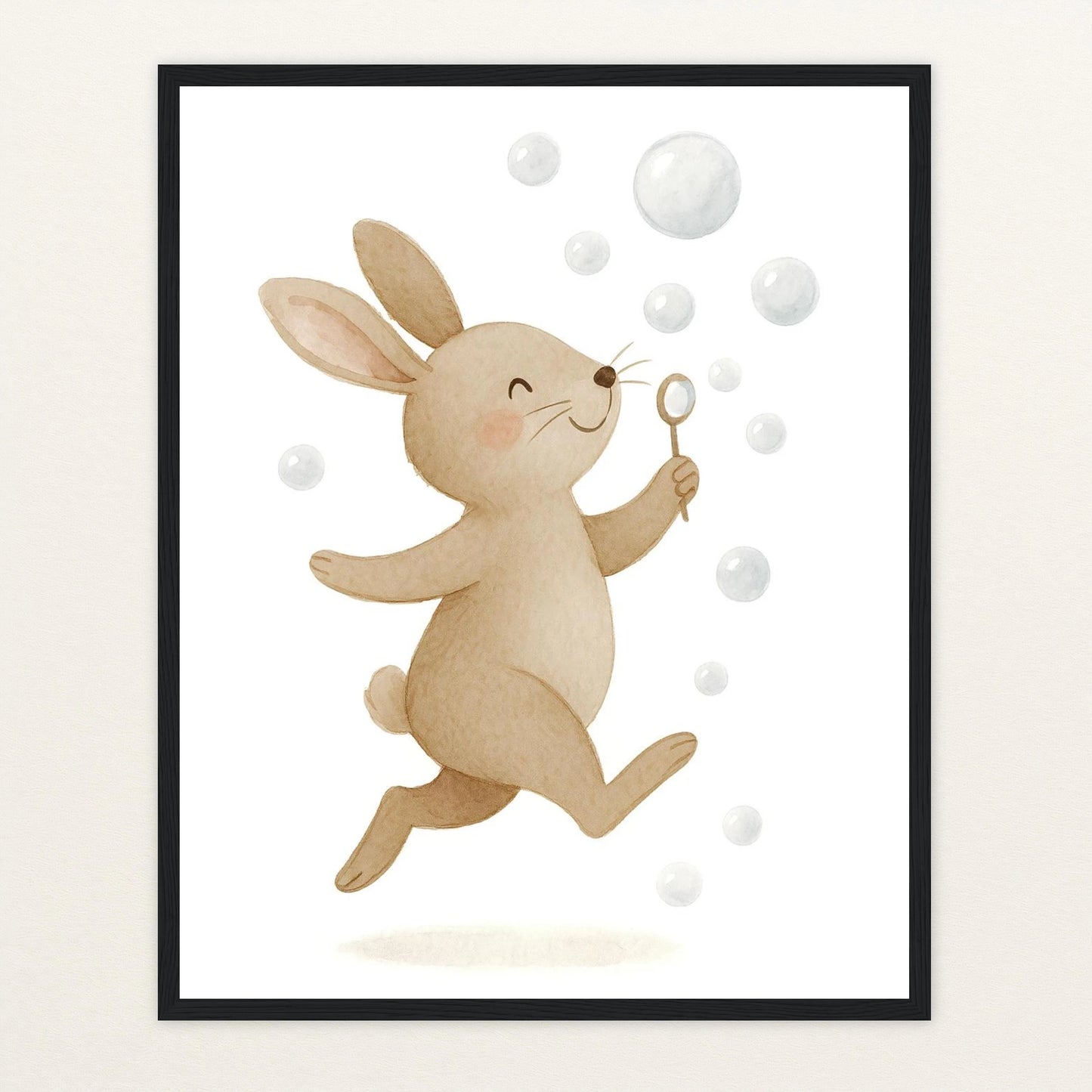 Holly der Hase - Motiv: "Seifenblasen" Poster mit Holzrahmen von tinylearner