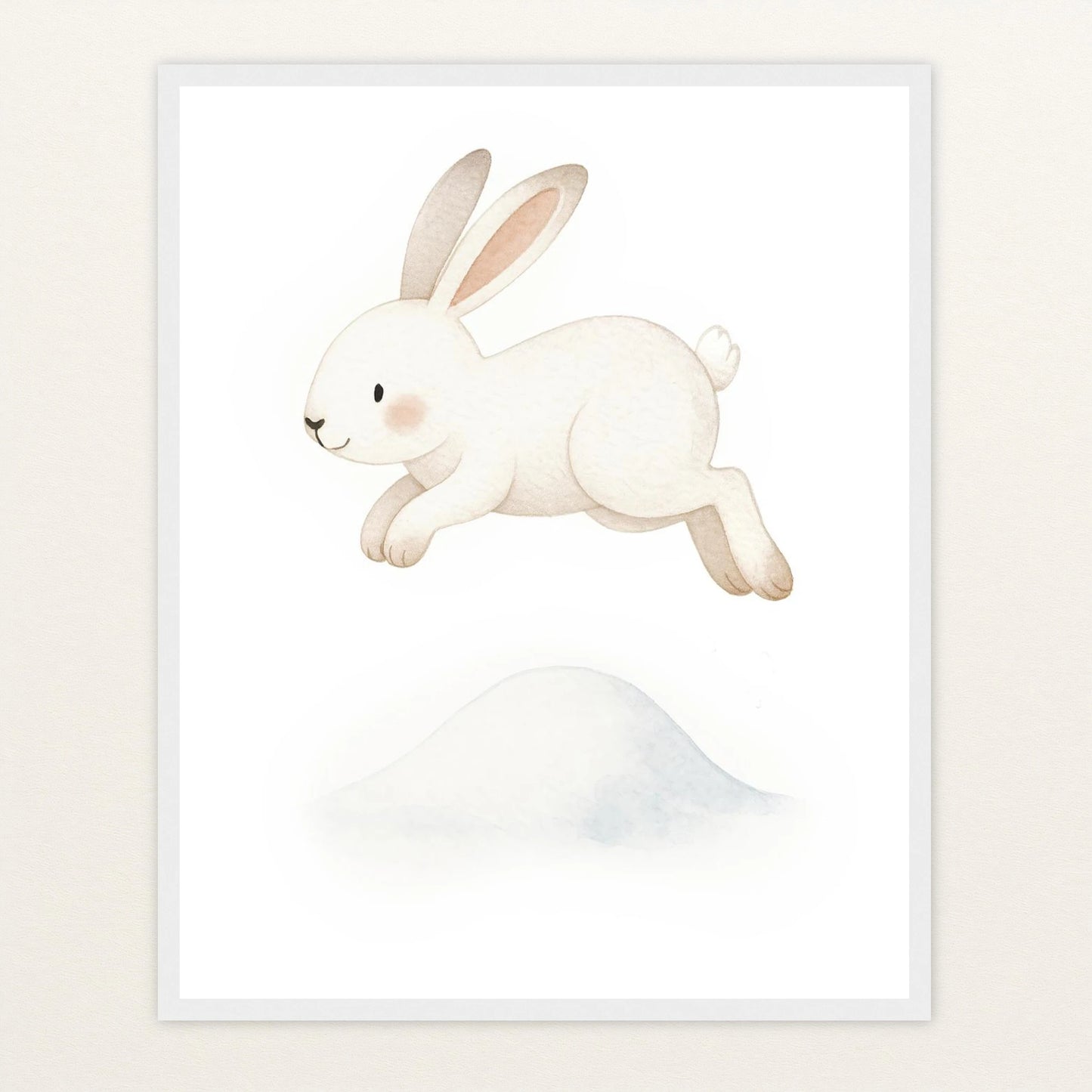 Sina der Schneehase - Motiv: "Schneehügel" Poster mit Holzrahmen von tinylearner