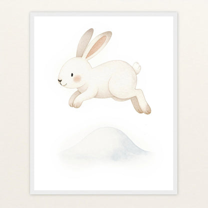 Sina der Schneehase - Motiv: "Schneehügel" Poster mit Holzrahmen von tinylearner