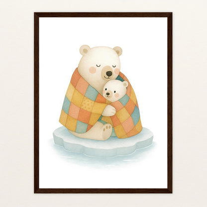 Pummel der Polarbär - Motiv: "Familie" Poster mit Holzrahmen von tinylearner