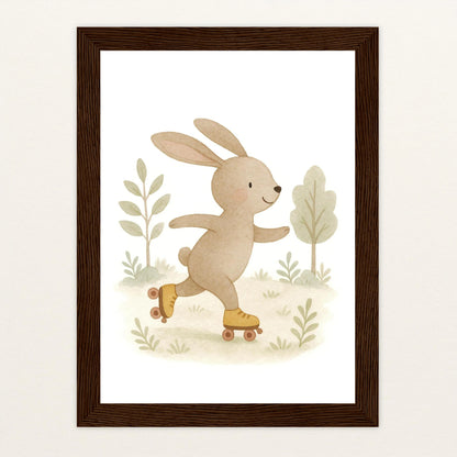 Holly der Hase - Motiv: "Rollschuhe" Poster mit Holzrahmen von tinylearner