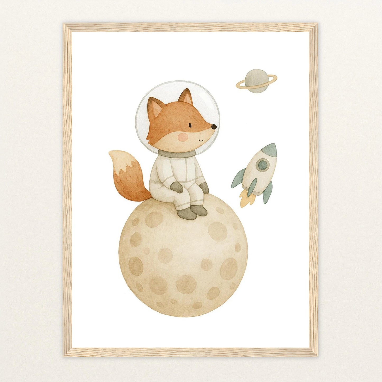 Finnegan der Fuchs - Motiv: "Astronaut" Poster mit Holzrahmen von tinylearner