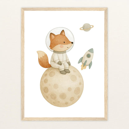 Finnegan der Fuchs - Motiv: "Astronaut" Poster mit Holzrahmen von tinylearner