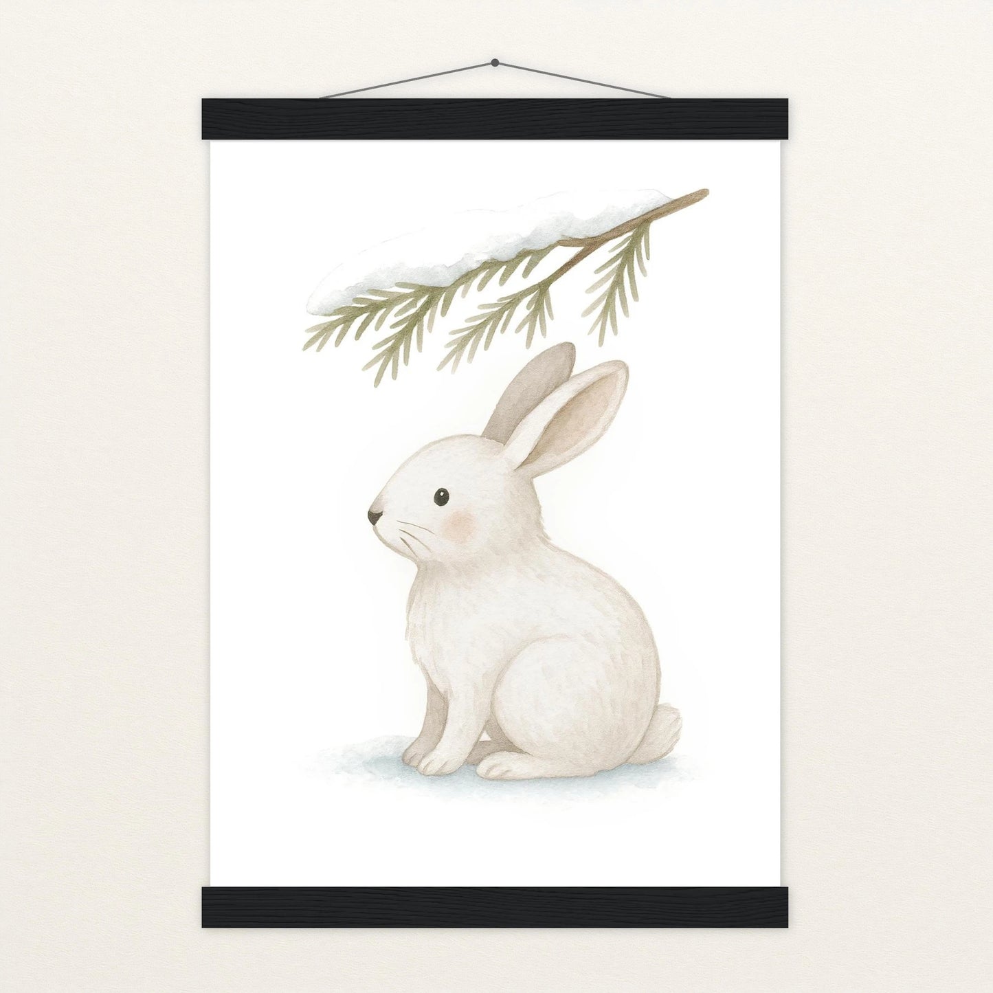 Sina der Schneehase - Motiv: "Nadelzweig" Poster mit Leisten von tinylearner