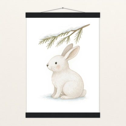 Sina der Schneehase - Motiv: "Nadelzweig" Poster mit Leisten von tinylearner