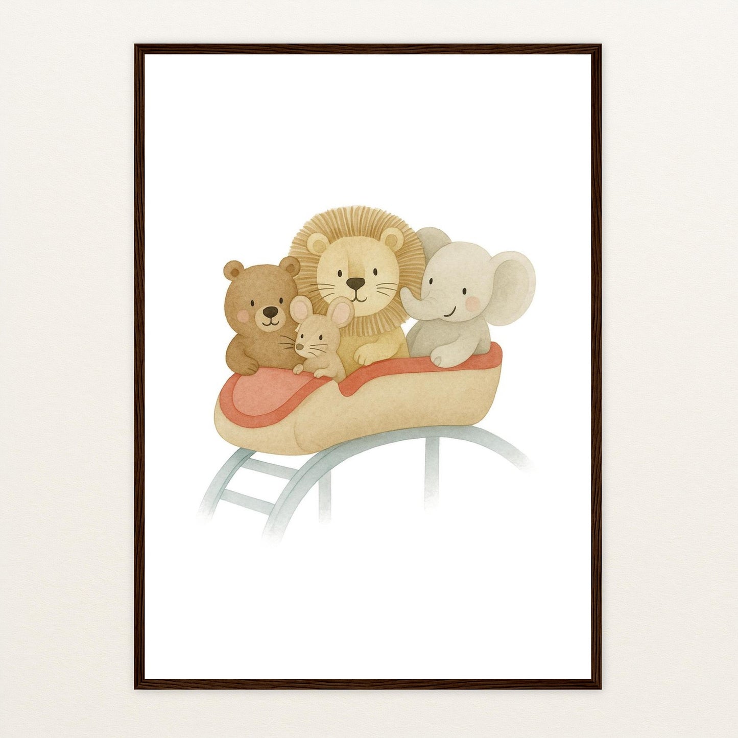 Tierfreunde - Motiv: "Achterbahn" Poster mit Holzrahmen von tinylearner