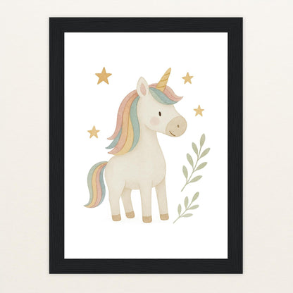 Luni das Einhorn Poster mit Holzrahmen von tinylearner