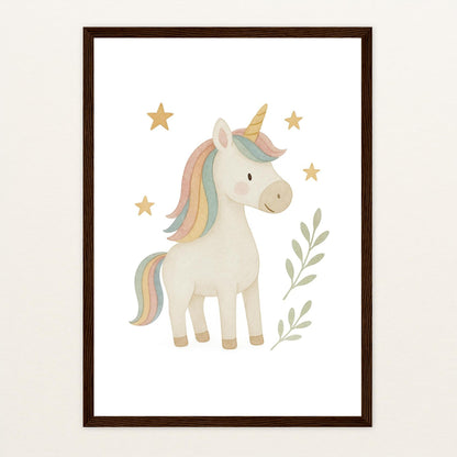 Luni das Einhorn Poster mit Holzrahmen von tinylearner