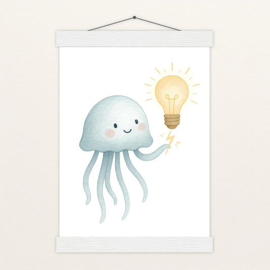 Quinn die Qualle - Motiv: "Glühbirne" Poster mit Leisten von tinylearner