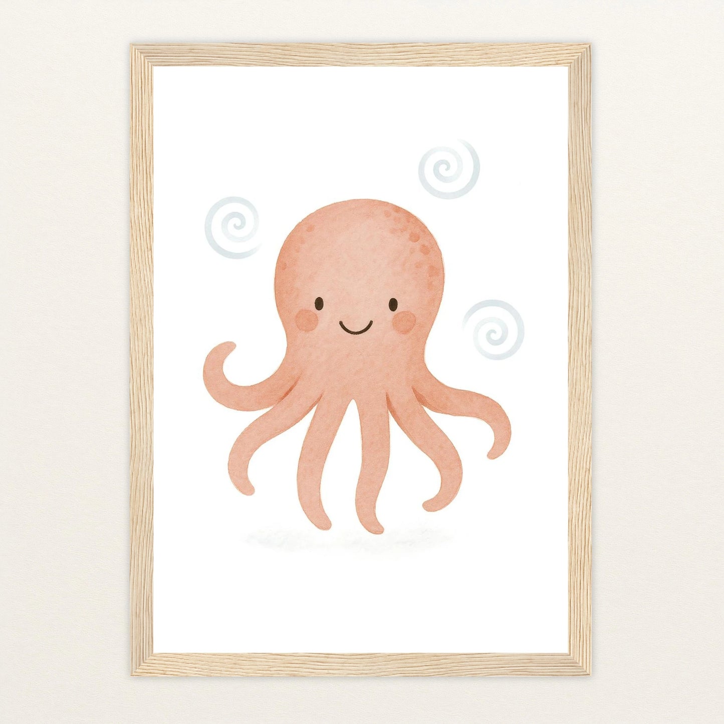 Tilli der Tintenfisch Poster mit Holzrahmen von tinylearner