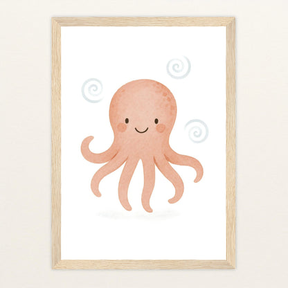 Tilli der Tintenfisch Poster mit Holzrahmen von tinylearner