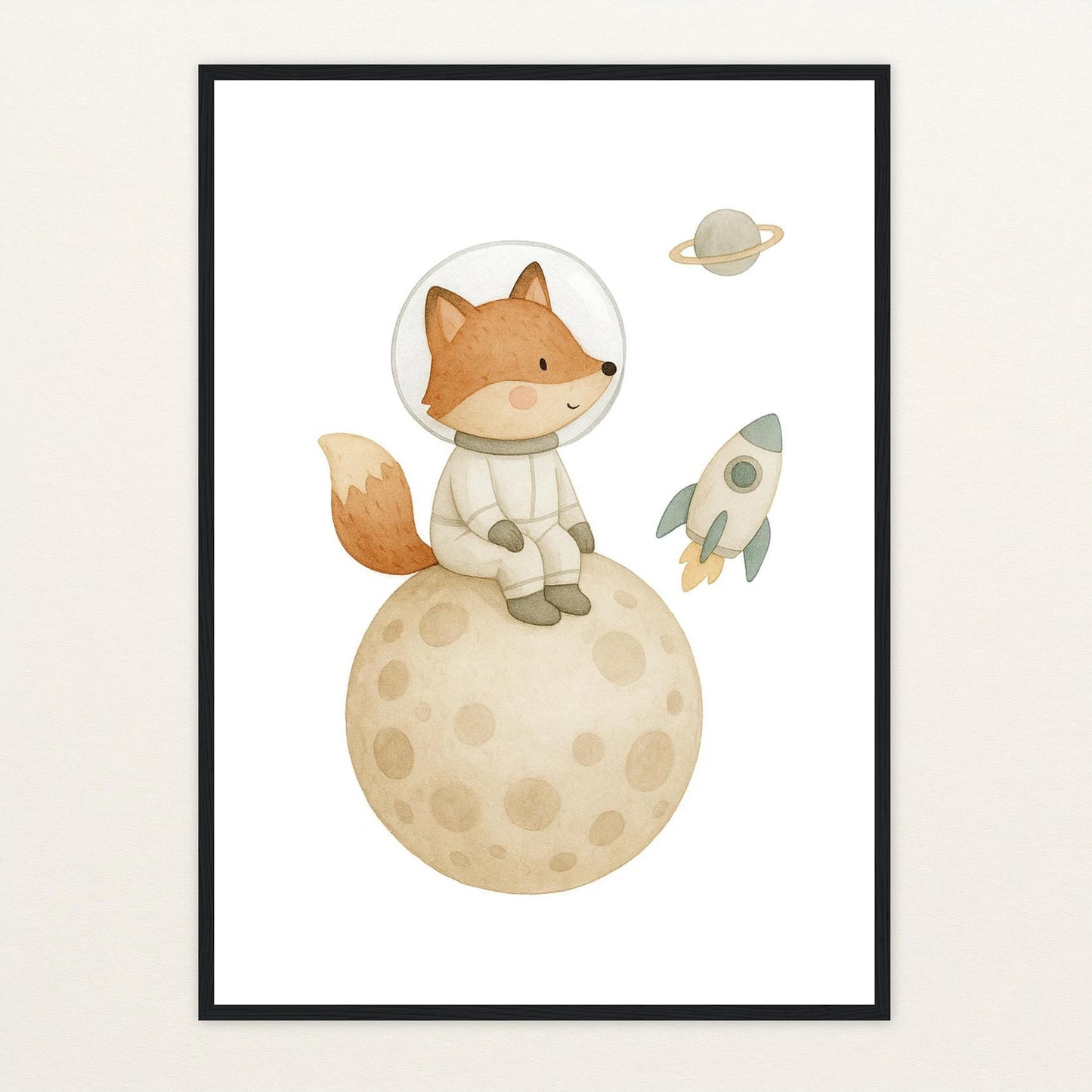 Finnegan der Fuchs - Motiv: "Astronaut" Poster mit Holzrahmen von tinylearner