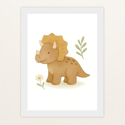 Dinosaurier Triceratops Poster mit Holzrahmen von tinylearner