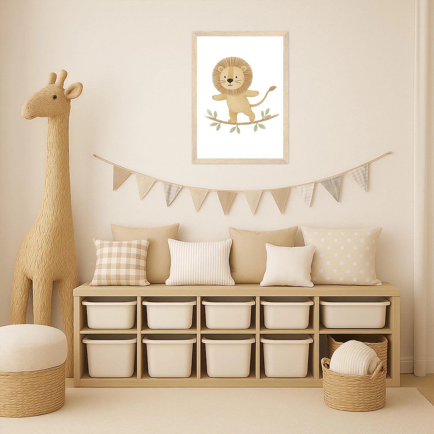 Leo der Löwe - Motiv: "Seiltanz" Poster mit Holzrahmen von tinylearner