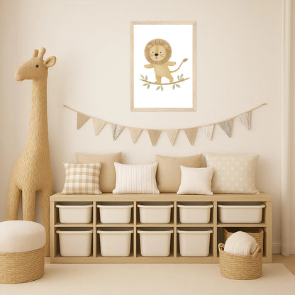 Leo der Löwe - Motiv: "Seiltanz" Poster mit Holzrahmen von tinylearner