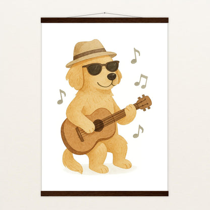 Hugo der Hund - Motiv: "Gitarre" Poster mit Leisten von tinylearner