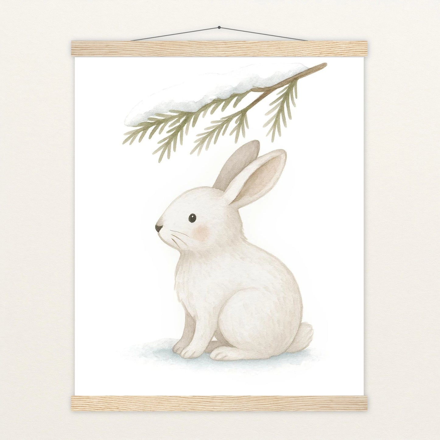 Sina der Schneehase - Motiv: "Nadelzweig" Poster mit Leisten von tinylearner