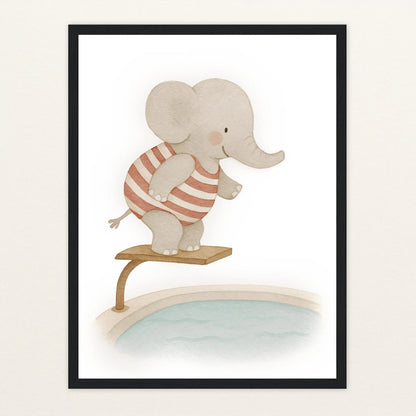 Emil der Elefant - Motiv: "Pool" Poster mit Holzrahmen von tinylearner