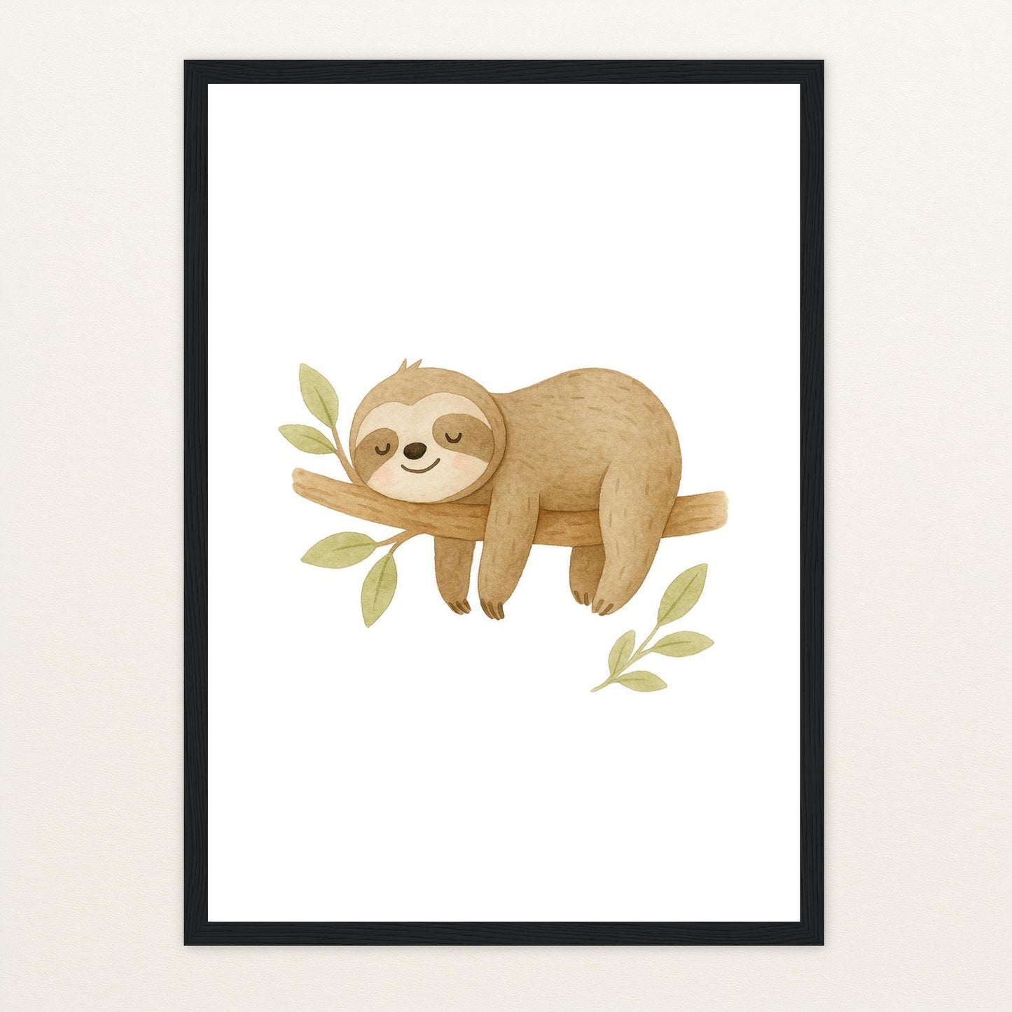 Fred das Faultier Poster mit Holzrahmen von tinylearner