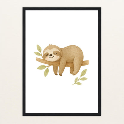 Fred das Faultier Poster mit Holzrahmen von tinylearner