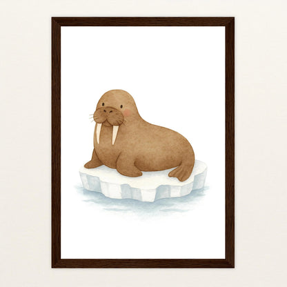 Wally das Walross Poster mit Holzrahmen von tinylearner