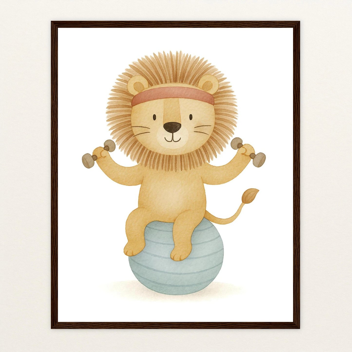 Leo der Löwe - Motiv: "Workout" Poster mit Holzrahmen von tinylearner