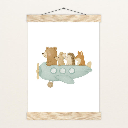 Tierfreunde - Motiv: "Flugzeug" Poster mit Leisten von tinylearner