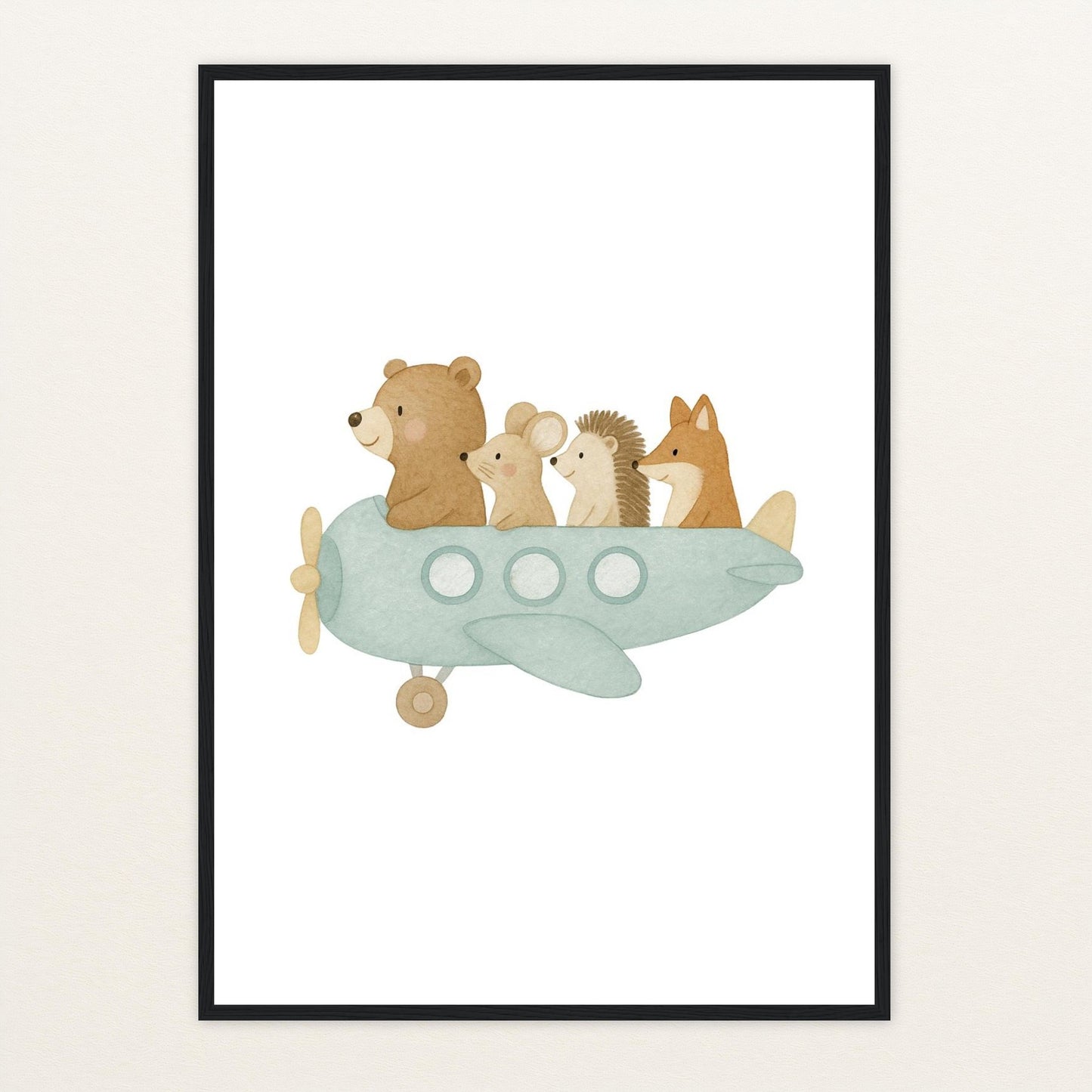 Tierfreunde - Motiv: "Flugzeug" Poster mit Holzrahmen von tinylearner