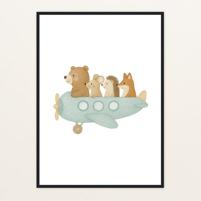 Tierfreunde - Motiv: "Flugzeug" Poster mit Holzrahmen von tinylearner