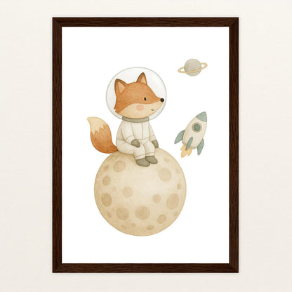 Finnegan der Fuchs - Motiv: "Astronaut" Poster mit Holzrahmen von tinylearner