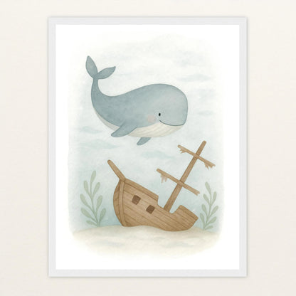 Willi der Wal - Motiv: "Schiffswrack" Poster mit Holzrahmen von tinylearner