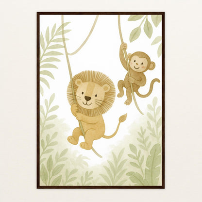 Tierfreunde - Motiv: "Lianen" Poster mit Holzrahmen von tinylearner