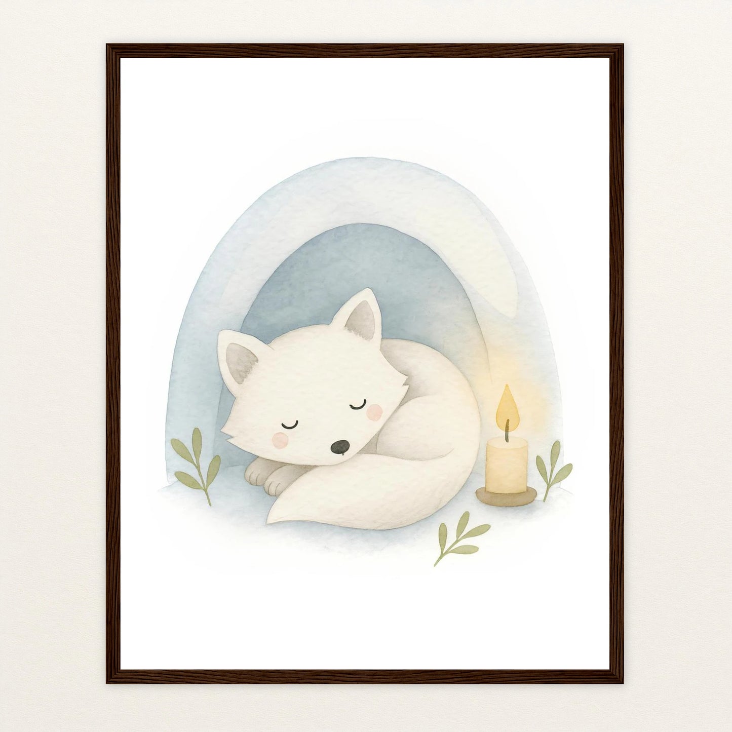 Pino der Polarfuchs - Motiv: "Schneehöhle" Poster mit Holzrahmen von tinylearner