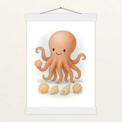 Tilli der Tintenfisch - Motiv: "Muscheln" Poster mit Leisten von tinylearner