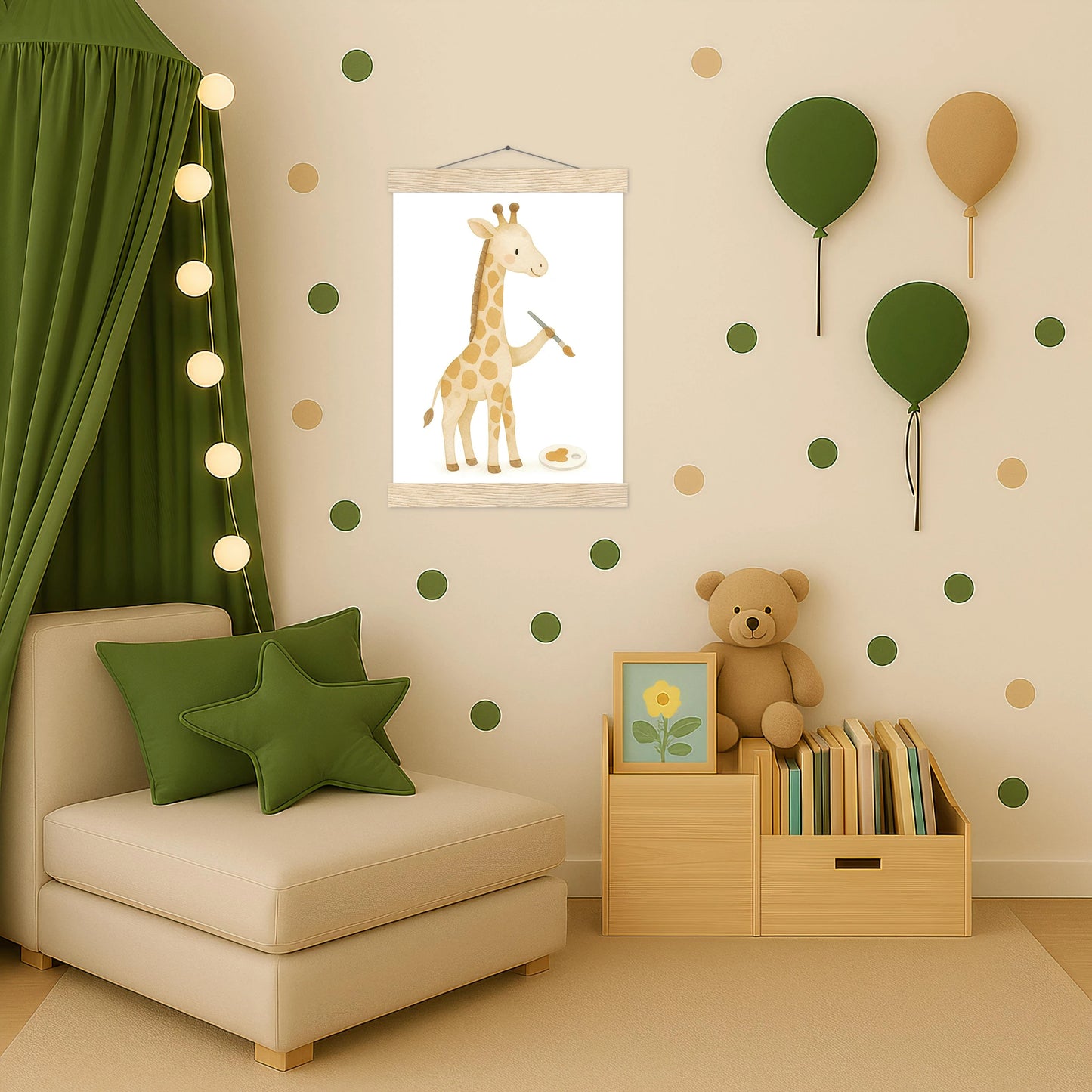 Greta die Giraffe - Motiv: "Malen" Poster mit Leisten von tinylearner