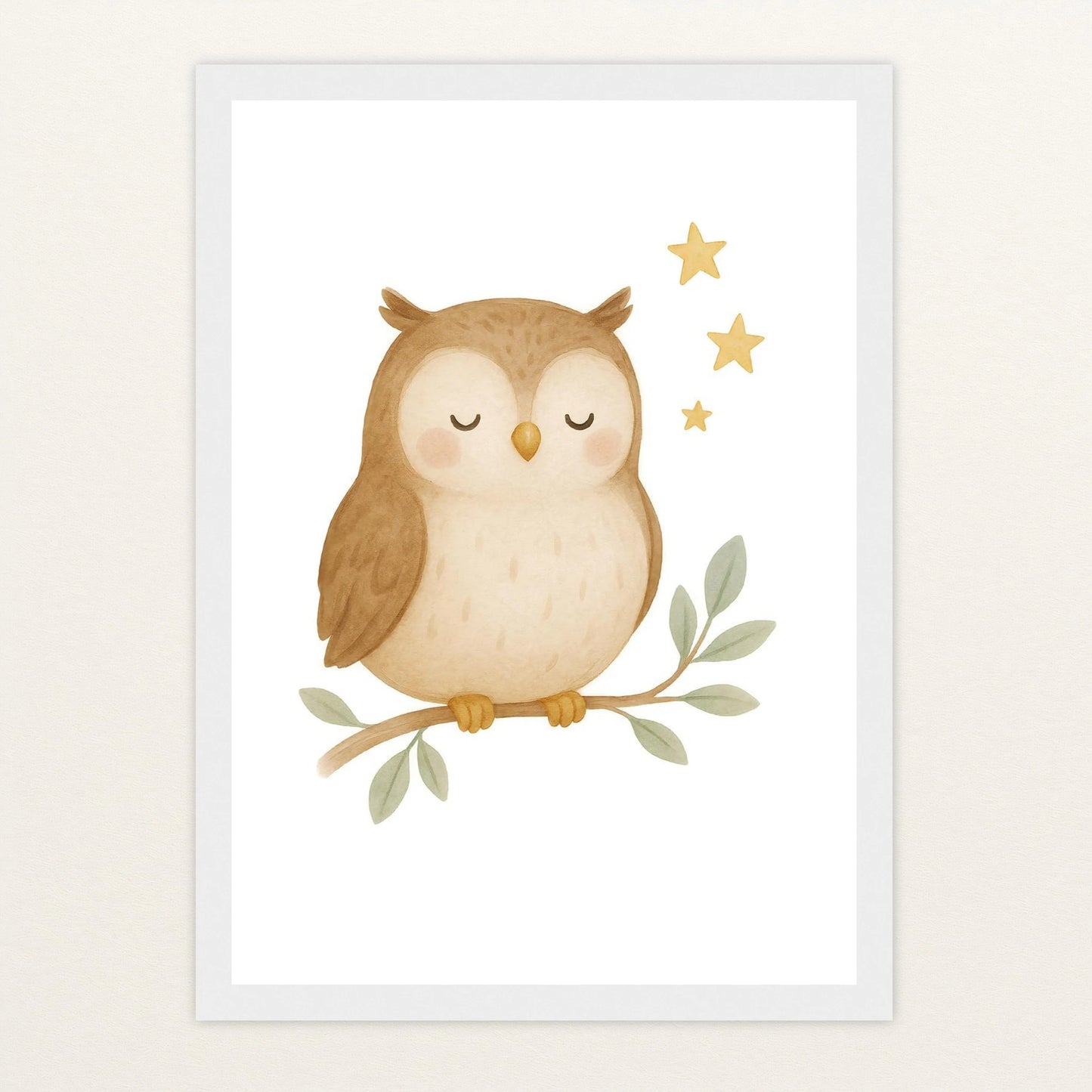 Emmi die Eule Poster mit Holzrahmen von tinylearner