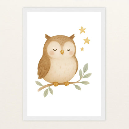 Emmi die Eule Poster mit Holzrahmen von tinylearner