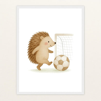 Iggi der Igel - Motiv: "Fußball" Poster mit Holzrahmen von tinylearner