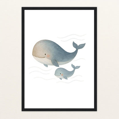 Willi der Wal - Motiv: "Familie" Poster mit Holzrahmen von tinylearner
