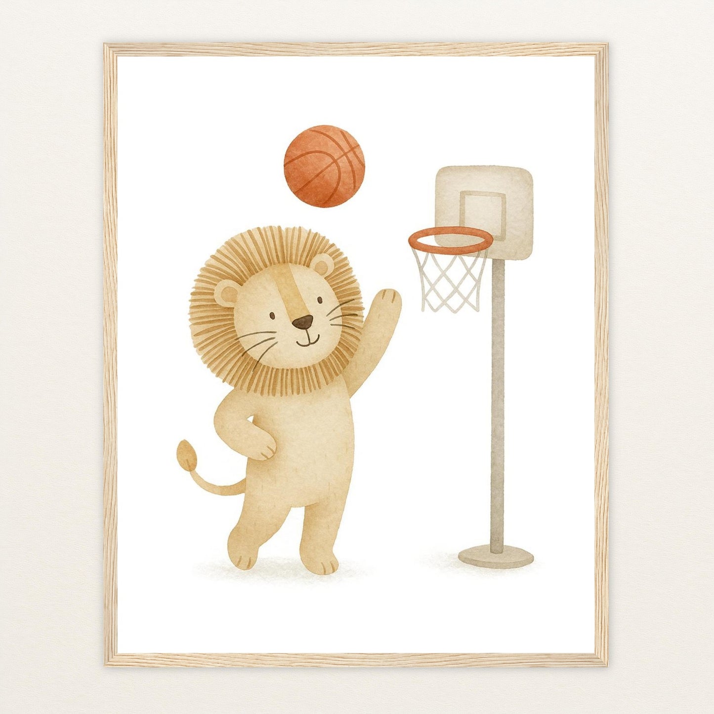 Leo der Löwe - Motiv: "Basketball" Poster mit Holzrahmen von tinylearner