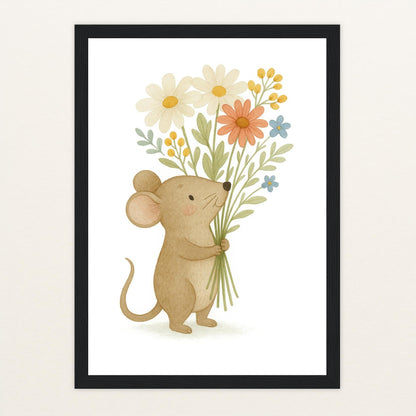 Mimi die Maus - Motiv: "Blumenstrauß" Poster mit Holzrahmen von tinylearner