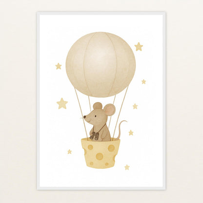 Mimi die Maus - Motiv: "Heißluftballon" Poster mit Holzrahmen von tinylearner