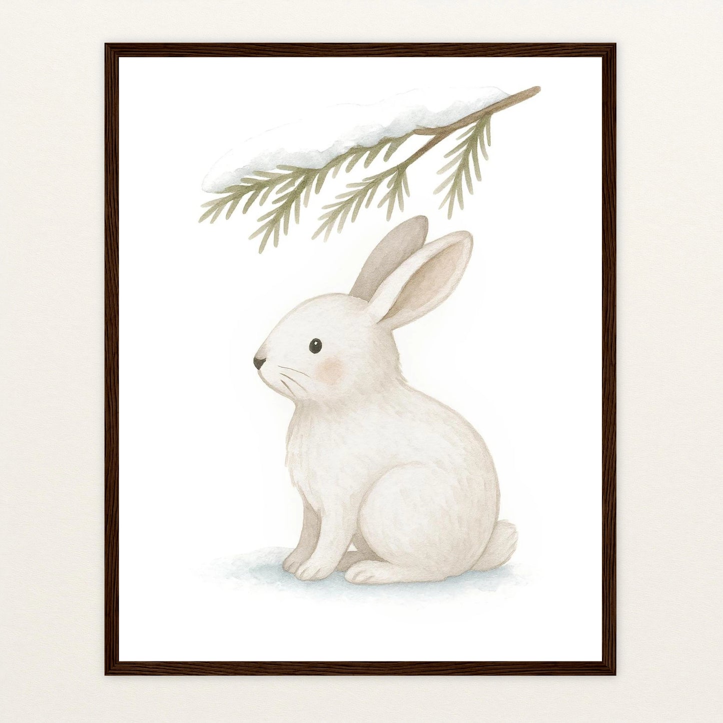 Sina der Schneehase - Motiv: "Nadelzweig" Poster mit Holzrahmen von tinylearner