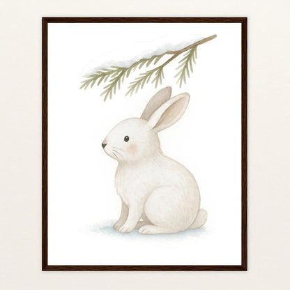 Sina der Schneehase - Motiv: "Nadelzweig" Poster mit Holzrahmen von tinylearner