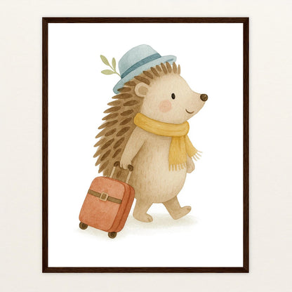 Iggi der Igel - Motiv: "Reisen" Poster mit Holzrahmen von tinylearner
