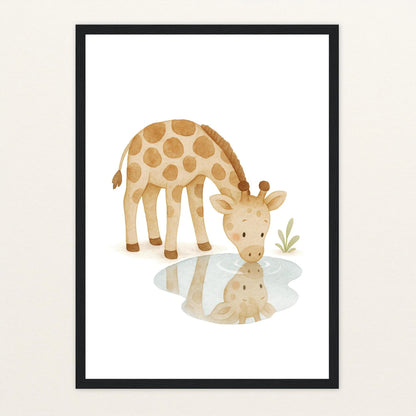 Greta die Giraffe - Motiv: "Trinken" Poster mit Holzrahmen von tinylearner