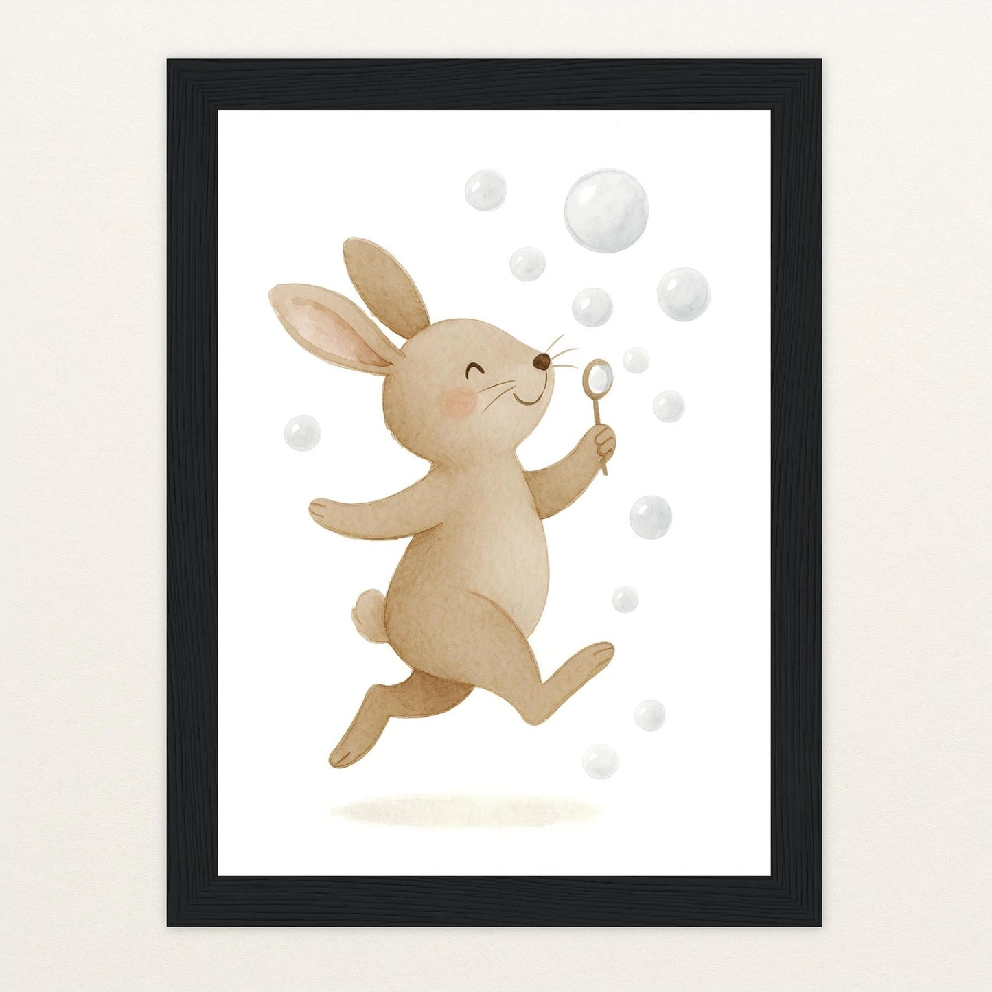 Holly der Hase - Motiv: "Seifenblasen" Poster mit Holzrahmen von tinylearner