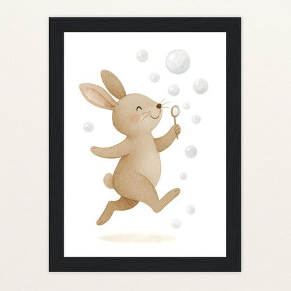 Holly der Hase - Motiv: "Seifenblasen" Poster mit Holzrahmen von tinylearner