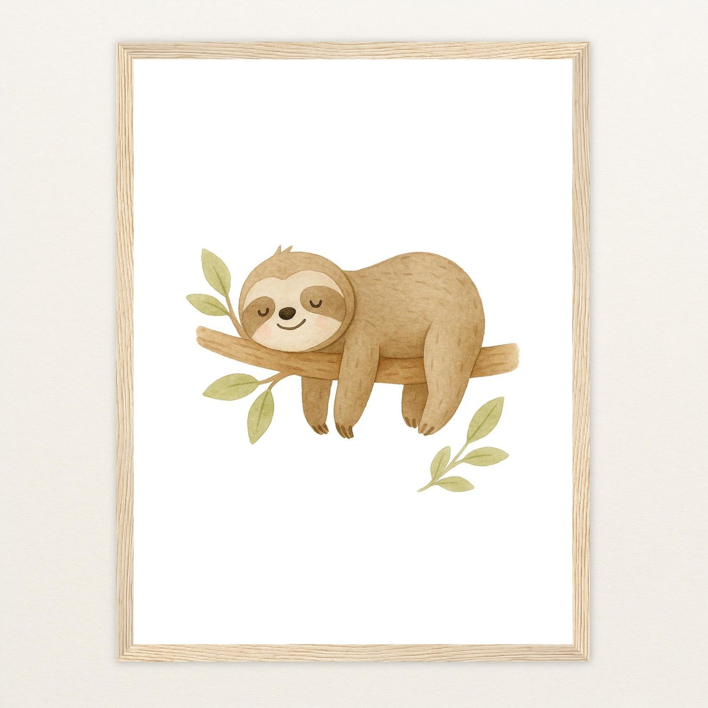 Fred das Faultier Poster mit Holzrahmen von tinylearner